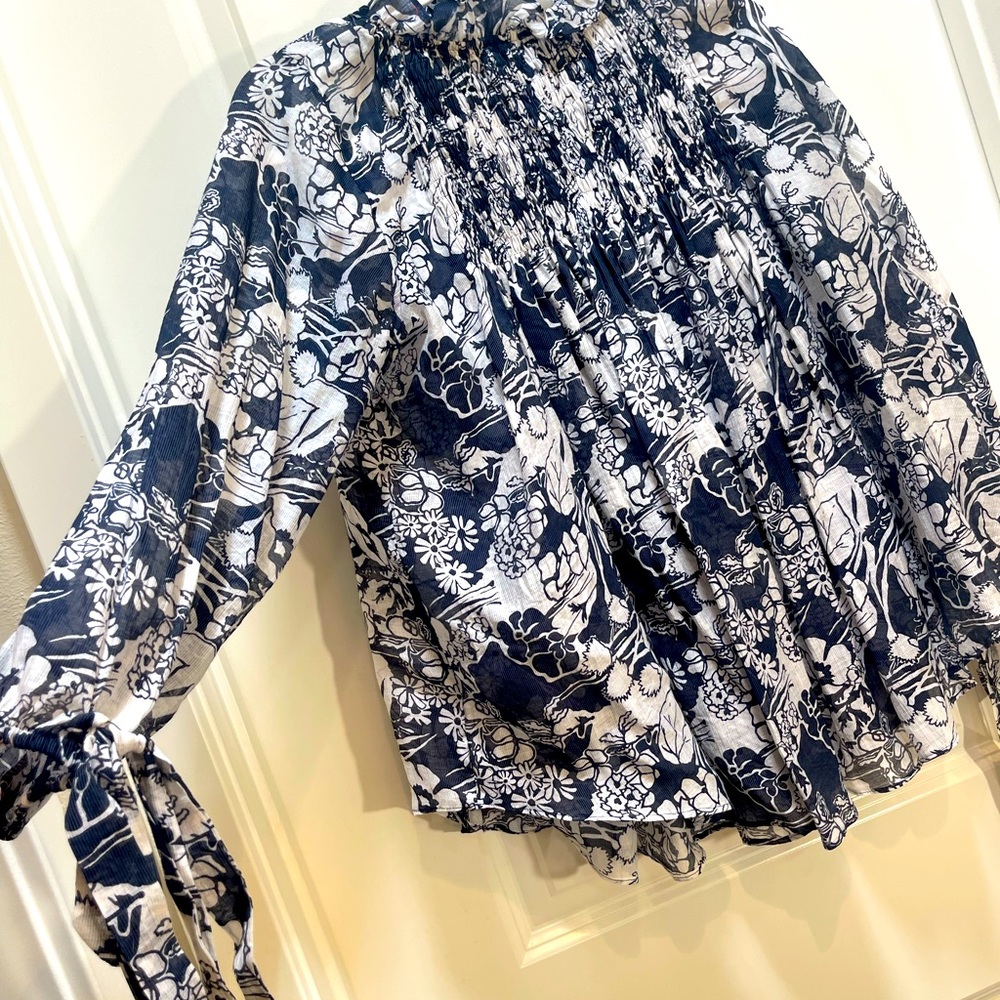 Lightweight silk white and blue blouse